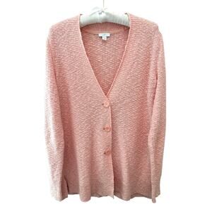 J.JILL Pink Textured Knit Button Front Cardigan Sweater | Tall Medium